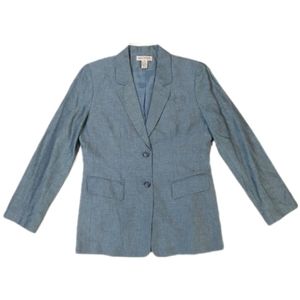 Ann Taylor Linen Light Weight Blue Single Breasted Tailored Petite Blazer